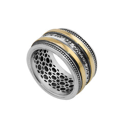 Rotating Ring Kabbalah w/Prayer Blessing of Angels Sterling Silver & Gold 9k