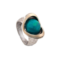 Fashion Silver Handmade Ring With Unique Eilat Chrysokolla Gemstone From Israel