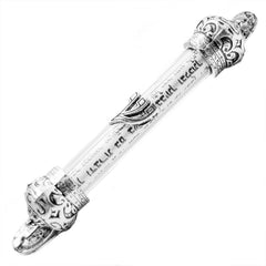Mezuzah House Door Silver with Prayer from Jerusalem Non Kosher Scroll 4,4"