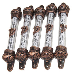 Set 5 pcs Door Mezuzah Case Bronse w/ Prayer Non Kosher Scroll Shadai 4,4