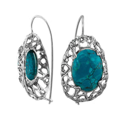 Handmade Modern Design Earrings w/Natural Chrysocolla Stone Sterling Silver Jewelry from Israel