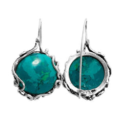 Handmade Earrings w/Natural Chrysocolla Stones from Silver 925 from Israel