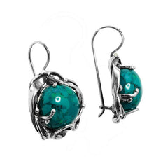 Handmade Earrings w/Natural Round Chrysocolla Stone from Sterling Silver