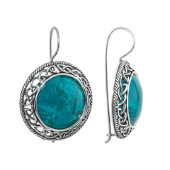 Rare Eilat Chrysocolla Stone Filigree Earrings from Silver 925 Israel Handmade Jewelry