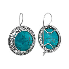Rare Eilat Chrysocolla Stone Filigree Earrings from Silver 925 Israel Handmade Jewelry
