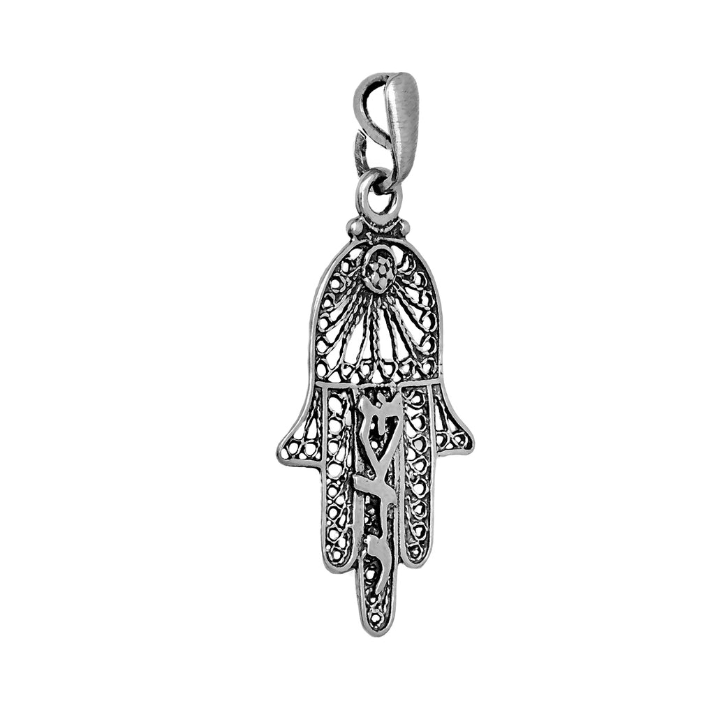 Pendant Hamsa The Name of God is "שדי" Shaddai Sterling Silver Necklace 1.44"