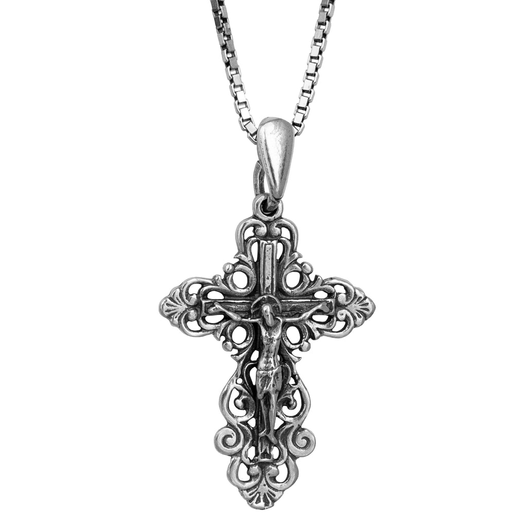 Filigree Sterling Silver Cross Crucifix Consecrated in the Holy Sepulchre