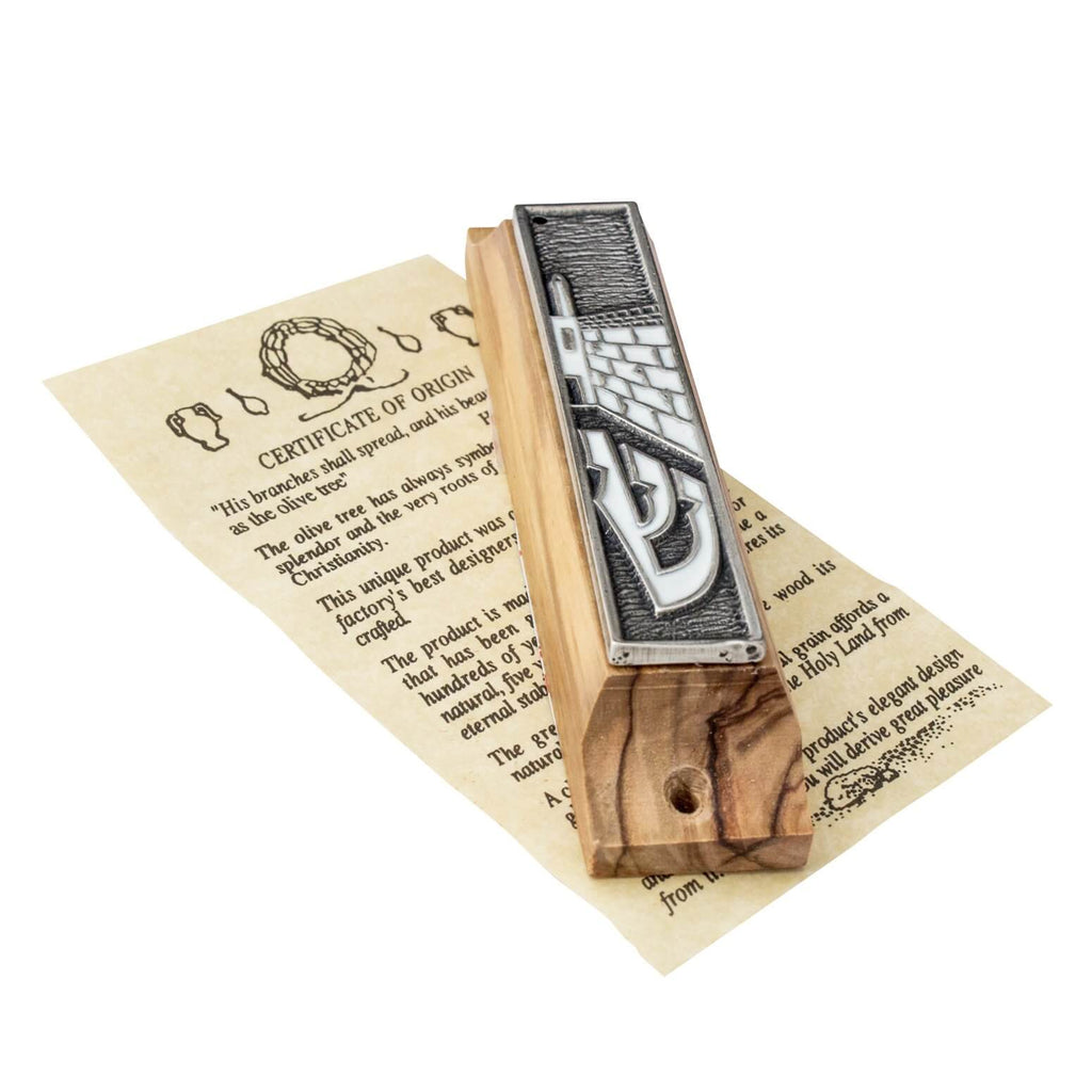 Door Mezuzah Case Olive Wood Enamel Silver Western Wall Ha-Kotel Non-Kosher Scroll Torah from Jerusalem Shema Israel 3,8"