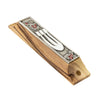 Image of Olive Wood Enamel Mezuzah Case w/Pomegranate & SHIN Non-Kosher Scroll Shema Israel 3,8"