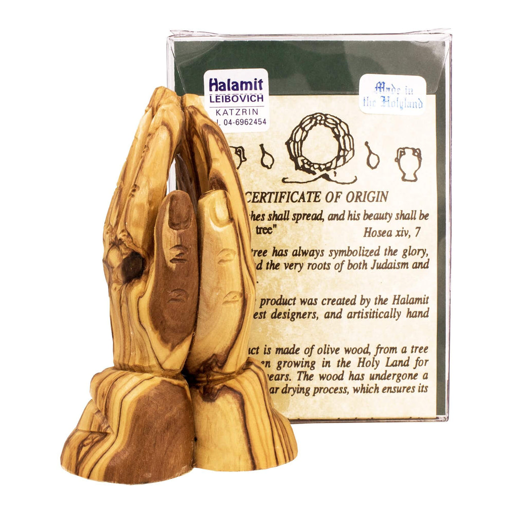 Hand Made Figurine from Natural Olive Wood Prayer Hands from Bethlehem 4,3"