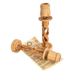 Two Bethlehem Candle Holder Hand Made Olive Wood Holy Land Souvenir 8,6