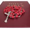 Image of Aroma Wooden Red Rosary w/Jerusalem Cross Crucifix in Box from Holy Land Gift 18,5"