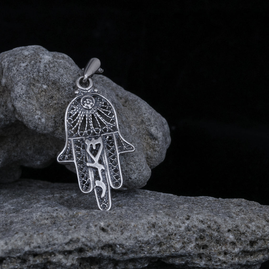 Pendant Hamsa The Name of God is "שדי" Shaddai Sterling Silver Necklace 1.44"