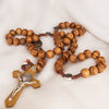 Image of Rosary Prayer Beads Olive Wood Christian Order of St. Benedict Crucifix Necklace 17,5"