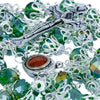 Image of Rosary Beads Silver Rainbow Green Crystal w/Сrucifix & Holy Soil Jerusalem 23,5"