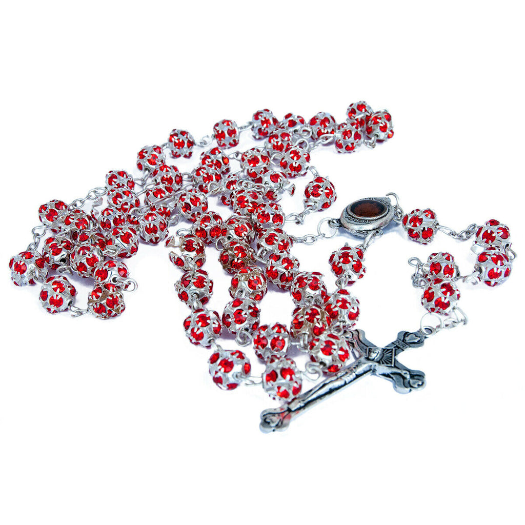 Rosary Beads Prayer Red Crystal w/Сrucifix & Holy Soil from Jerusalem 22"