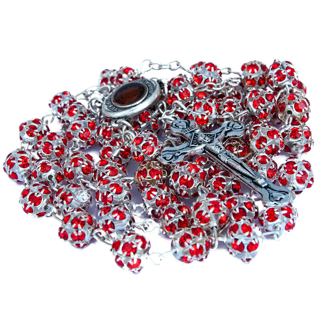 Rosary Beads Prayer Red Crystal w/Сrucifix & Holy Soil from Jerusalem 22"