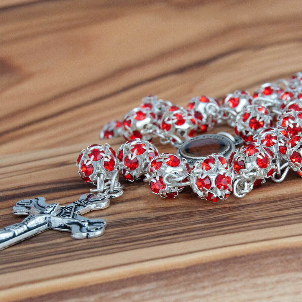 Rosary Beads Prayer Red Crystal w/Сrucifix & Holy Soil from Jerusalem 22"