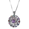 Image of Kabbalah Pendant Amethyst Gemstone Hoshen 12 Tribes Crystals CZ Sterling Silver & Gold 9K