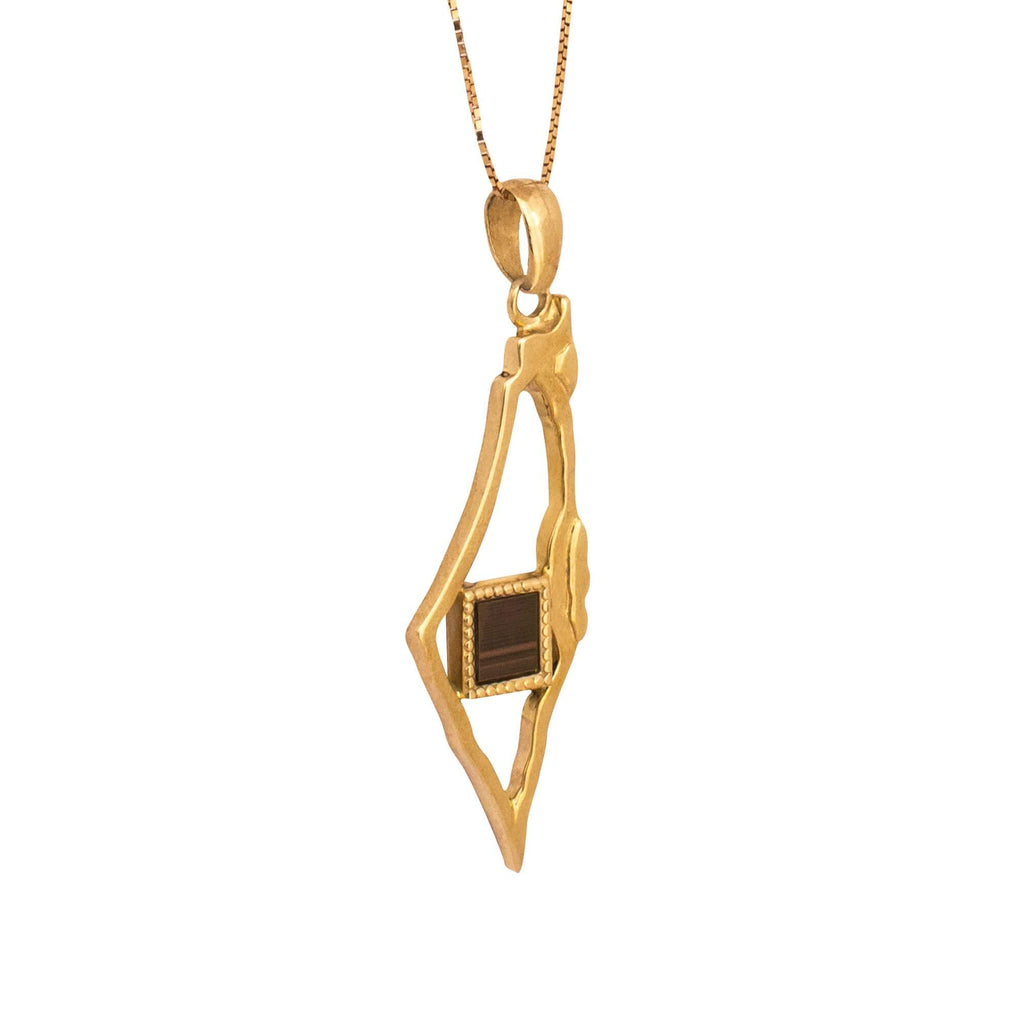 Israel Map Pendant w/ Nano Sim plate 14K Gold Jewelry from Holy Land