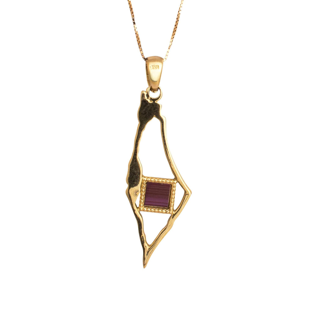 Israel Map Pendant w/ Nano Sim plate 14K Gold Jewelry from Holy Land