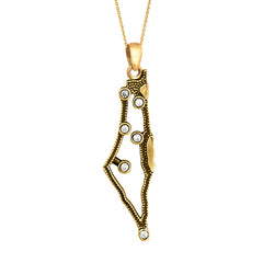 Pendant Israel Map 14K Gold w/ Zirconia Crystals Jewelry from Holy Land