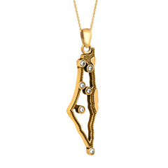 Pendant Israel Map 14K Gold w/ Zirconia Crystals Jewelry from Holy Land