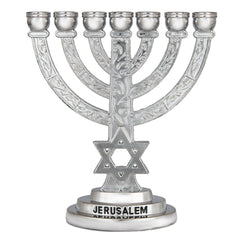 Menorah Silver Plated 7-Branched w/Star of David & Jewish Ornament Gift