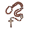 Image of Brown Rosary Beads Decorated with Cross Decor with Order of Saint Benedict 20"