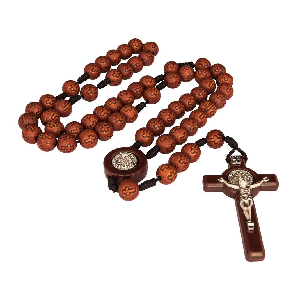 Brown Rosary Beads Decorated with Cross Decor with Order of Saint Benedict 20"