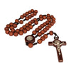 Image of Brown Rosary Beads Decorated with Cross Decor with Order of Saint Benedict 20"