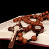 Image of Brown Rosary Beads Decorated with Cross Decor with Order of Saint Benedict 20"
