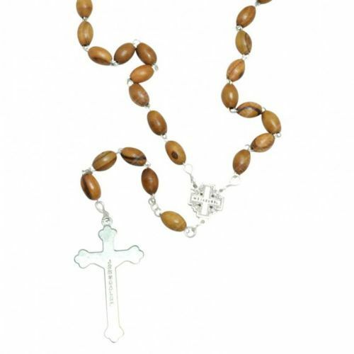 Oval Rosary Beads from Olive Wood with Christian & Jerusalem Cross 20,7"