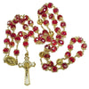 Image of Catholic Rosary Beads Red Crystal Medal Crucifix Prayer Necklace Jerusalem 20,5"