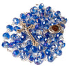 Image of Rosary Prayer Beads INRI Blue Crystal Beaded w/ Holy Soil Jerusalem Necklace 22"