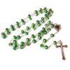Image of Rosary Prayer Beads INRI Green Crystal Beaded w/Holy Soil Jerusalem Necklace 22"