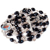 Image of Rosary Prayer Beads INRI Black Crystal Beaded Crucifix Necklace Jerusalem 19"
