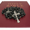 Image of Aroma Wooden Black Rosary w/ Jerusalem Cross Crucifix in Box from Holy Land Gift 18,5"