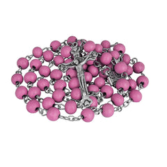 Aroma Pink Wooden Rosary Beads w/Jerusalem Cross Crucifix in Box from Holy Land Gift 18,5