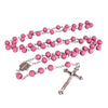 Image of Aroma Pink Wooden Rosary Beads w/Jerusalem Cross Crucifix in Box from Holy Land Gift 18,5"