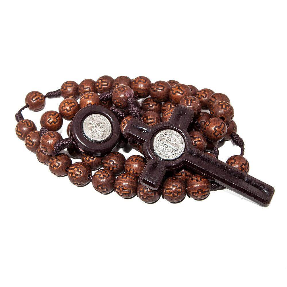 Brown Rosary Beads Decorated with Cross Decor with Order of Saint Benedict 20"