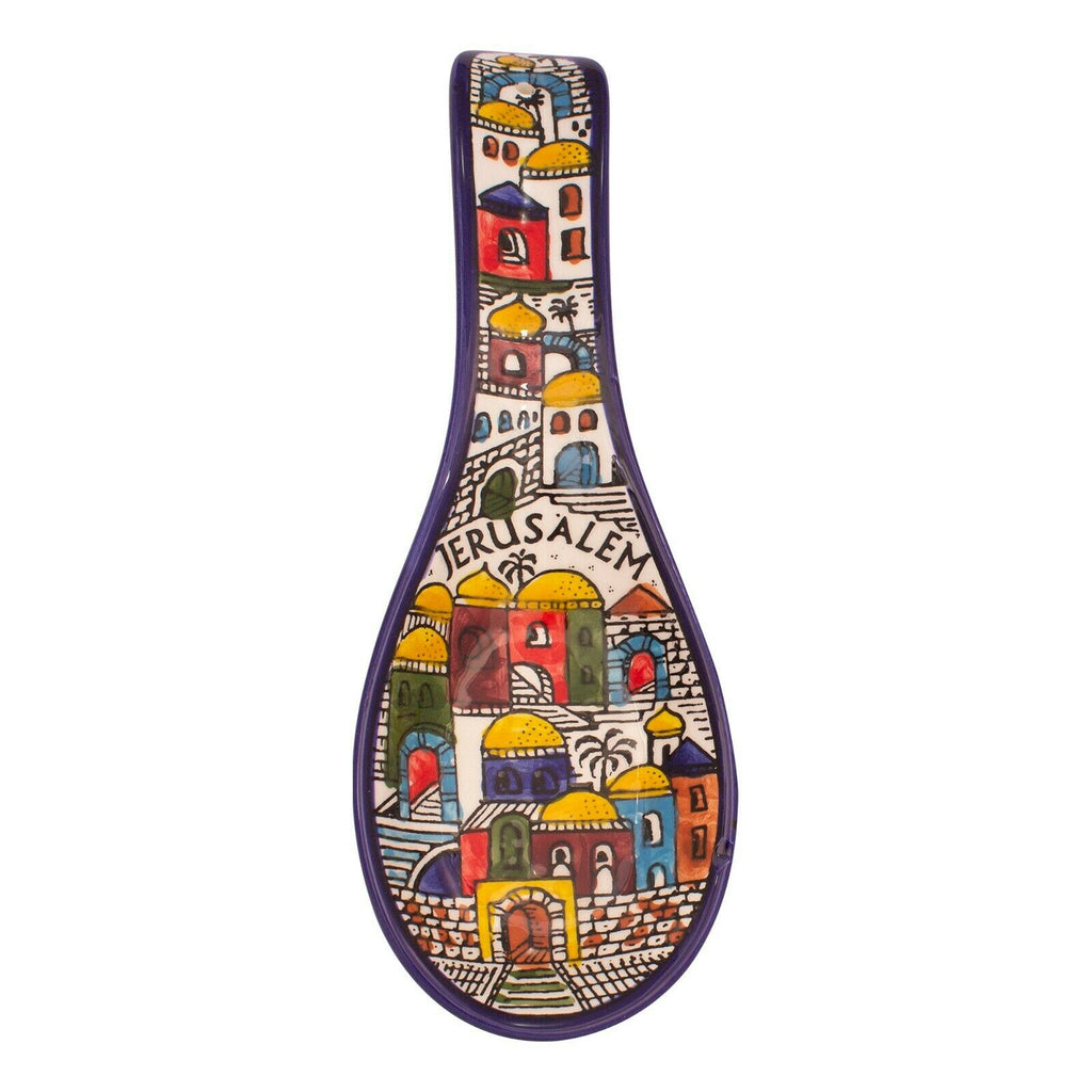 Spoon shaped Armenian Ceramic Bowl Pottery Panoramic Jerusalem Décor -1