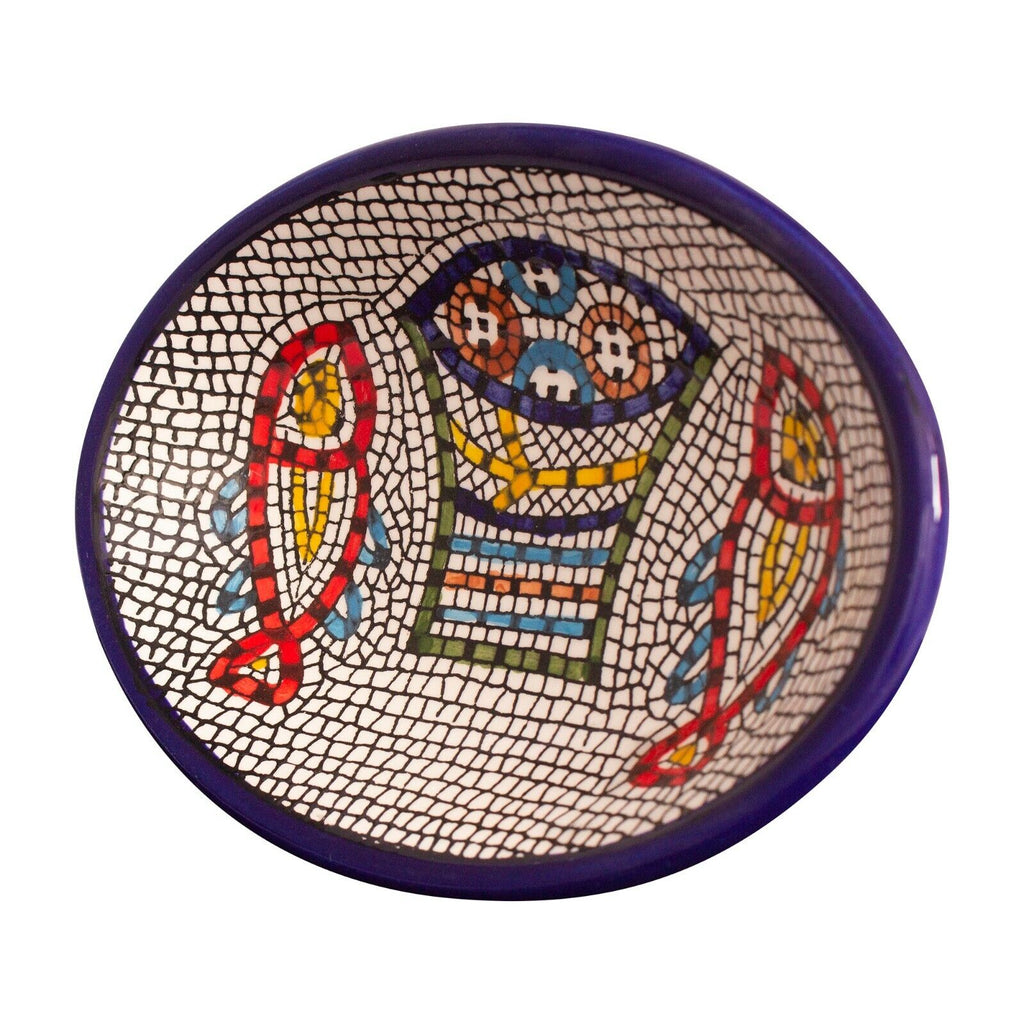 Armenian Ceramic Oval Bowl Tabgha Décor Loaves Handmade and Fish Bread-3