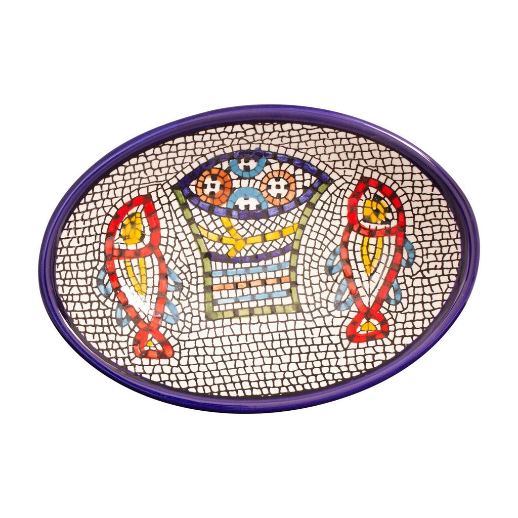 Armenian Ceramic Oval Bowl Tabgha Décor Loaves Handmade and Fish Bread-4