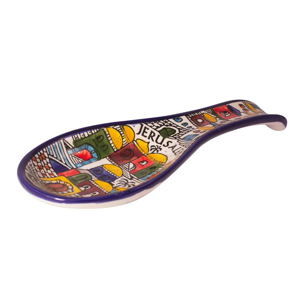Spoon shaped Armenian Ceramic Bowl Pottery Panoramic Jerusalem Décor -2