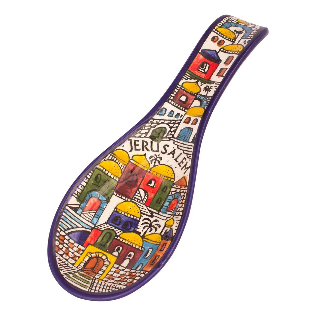 Spoon shaped Armenian Ceramic Bowl Pottery Panoramic Jerusalem Décor