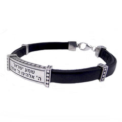 Bracelet Shema Israel Shma Israel Silver 925 & Leather Men's Jewelry