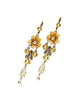 Image of Elegant Romantic Brass Floral Flower Dangle Drop Earrings w/ Swarovski Crystals for Women - Perfect Jewelry for Spring