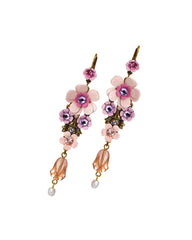 Elegant Romantic Brass Floral Flower Dangle Drop Earrings w/ Swarovski Crystals for Women - Perfect Jewelry for Spring