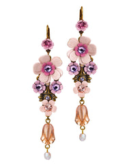 Elegant Romantic Brass Floral Flower Dangle Drop Earrings w/ Swarovski Crystals for Women - Perfect Jewelry for Spring